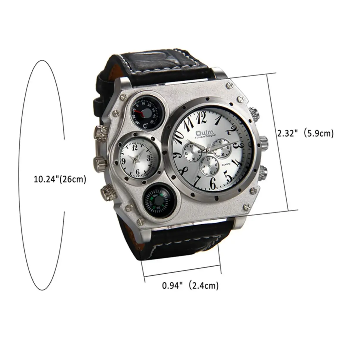 Avaner Men's Oversized Dual Time Zone Steampunk Leather Watch | 50mm Case, 27.5cm Length - view 5