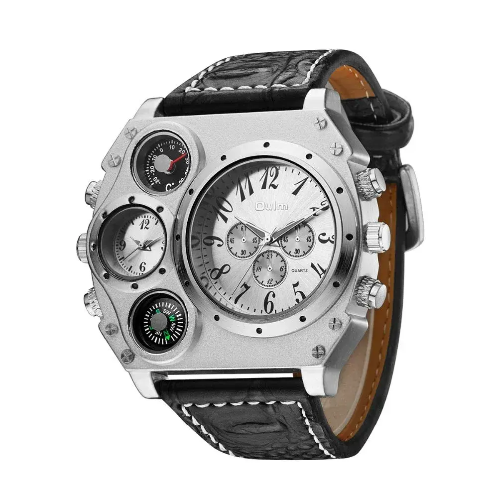 Avaner Men's Oversized Dual Time Zone Steampunk Leather Watch | 50mm Case, 27.5cm Length - view 2