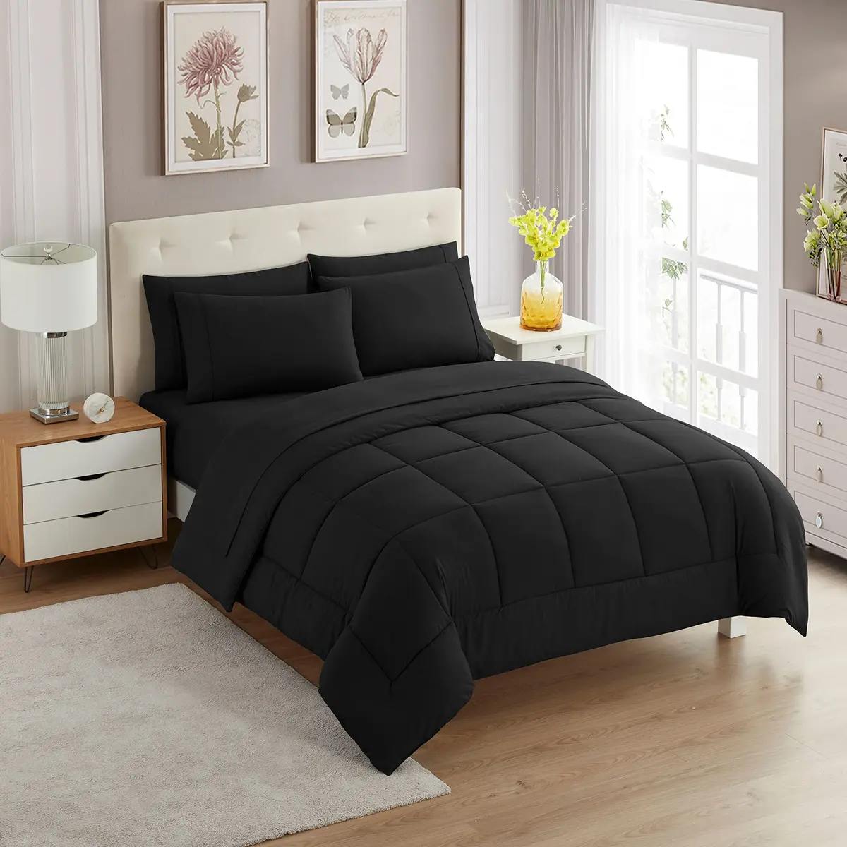 Sweet Home Collection 5 Piece Comforter Set Bag Solid Color All Season Microfiber Twin | Luxurious Bedding - main product image