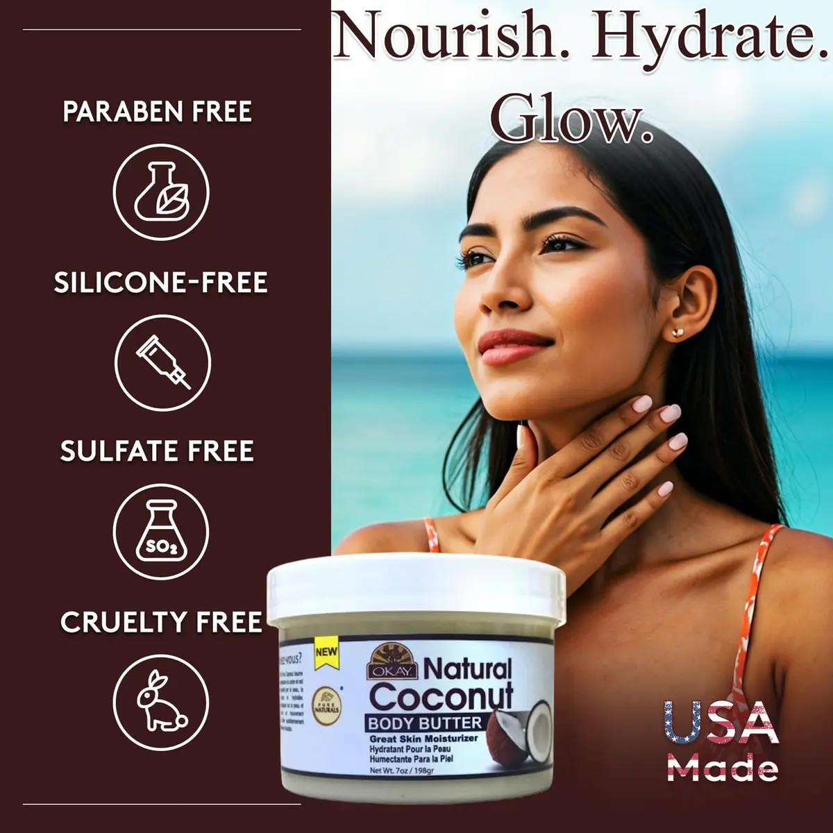 OKAY 100% Natural Coconut Butter for Skin and Hair 200ml (7 Oz) | Melts and Absorbs Easily - view 2
