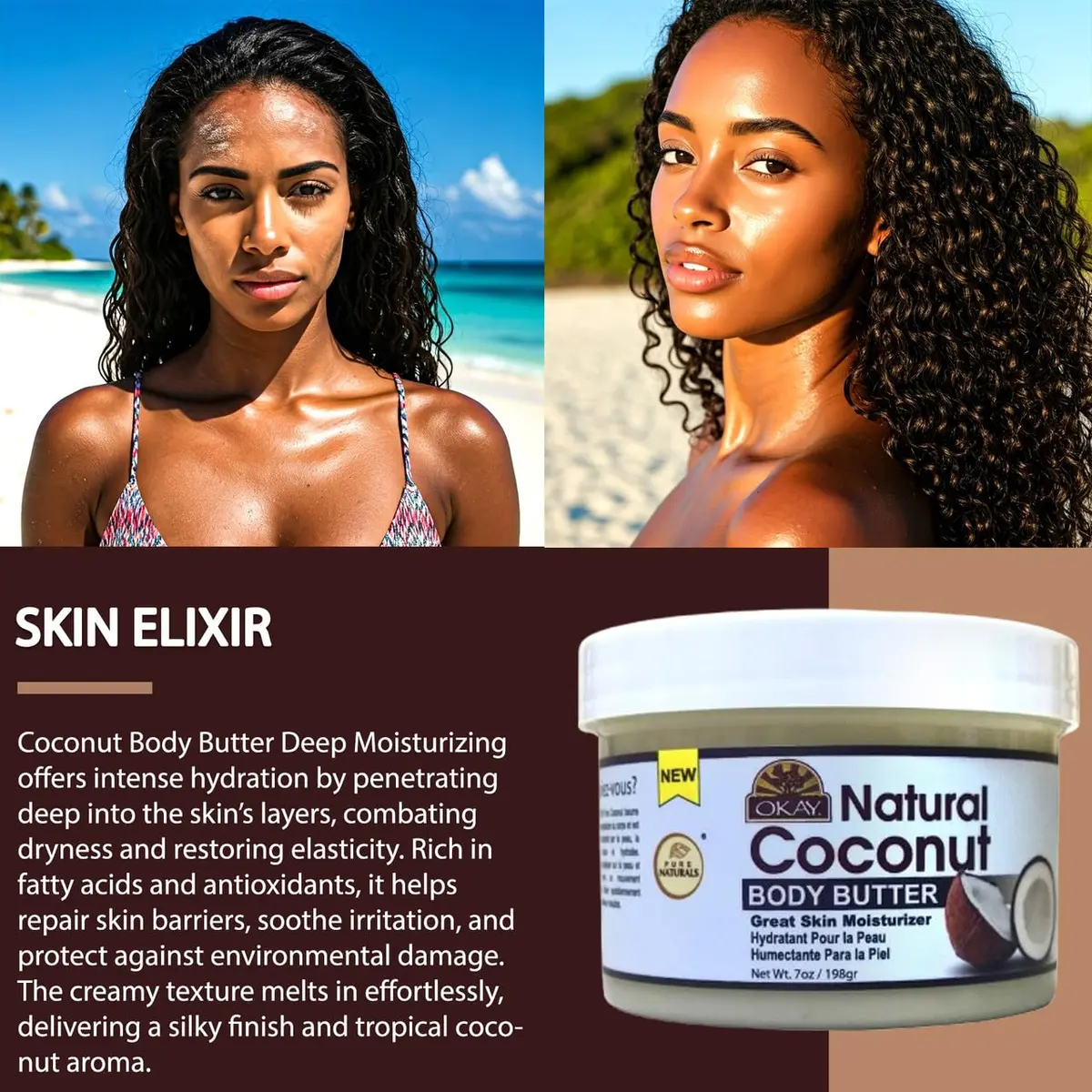 OKAY 100% Natural Coconut Butter for Skin and Hair 200ml (7 Oz) | Melts and Absorbs Easily - view 3