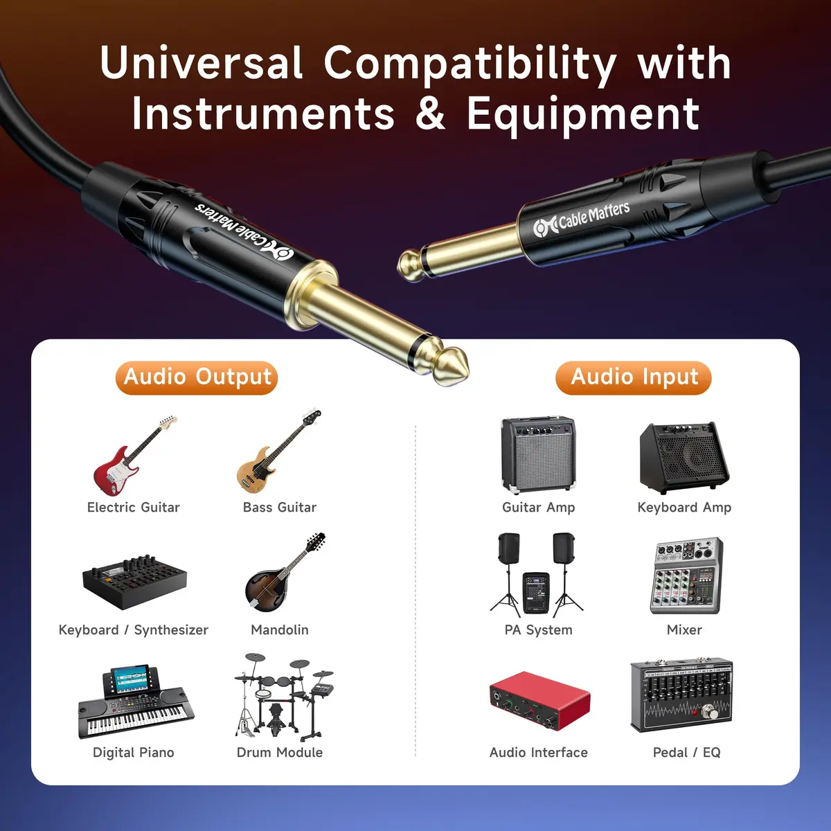 Cable Matters 2-Pack 3ft (0.91m) TS to TS Guitar Cable | Balanced Audio Cable for Instruments - view 4