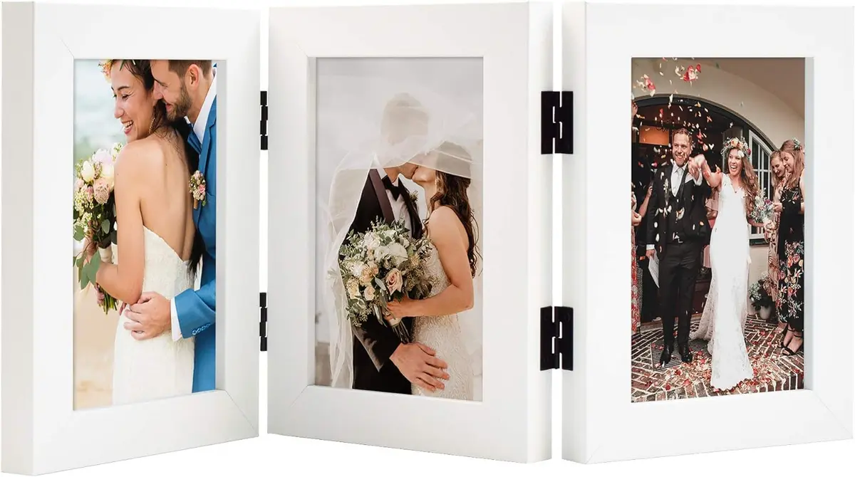 Golden State Art 4x6 Triple Picture Frame White | Modern Collage with Real Glass - main product image