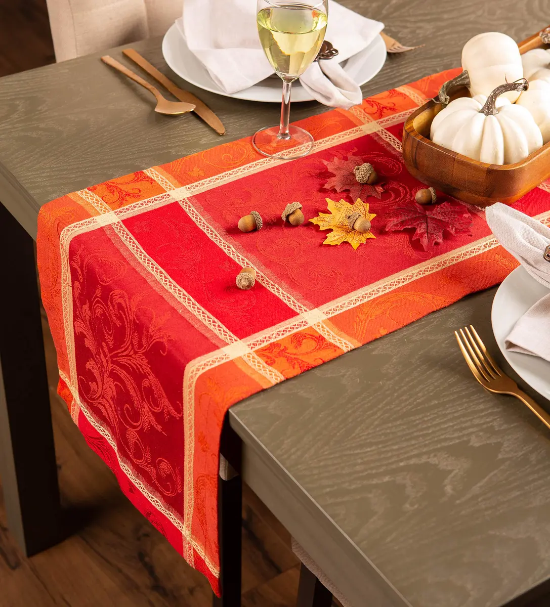 DII Traditional Harvest Wheat Jacquard Table Runner 35.5 cm x 183 cm (14" x 72") | Festive Fall Decor for Indian Dining Tables - view 5