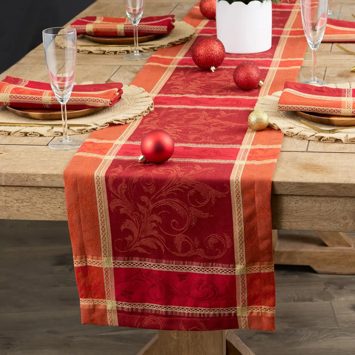 DII Traditional Harvest Wheat Jacquard Table Runner 35.5 cm x 183 cm (14" x 72") | Festive Fall Decor for Indian Dining Tables - view 3
