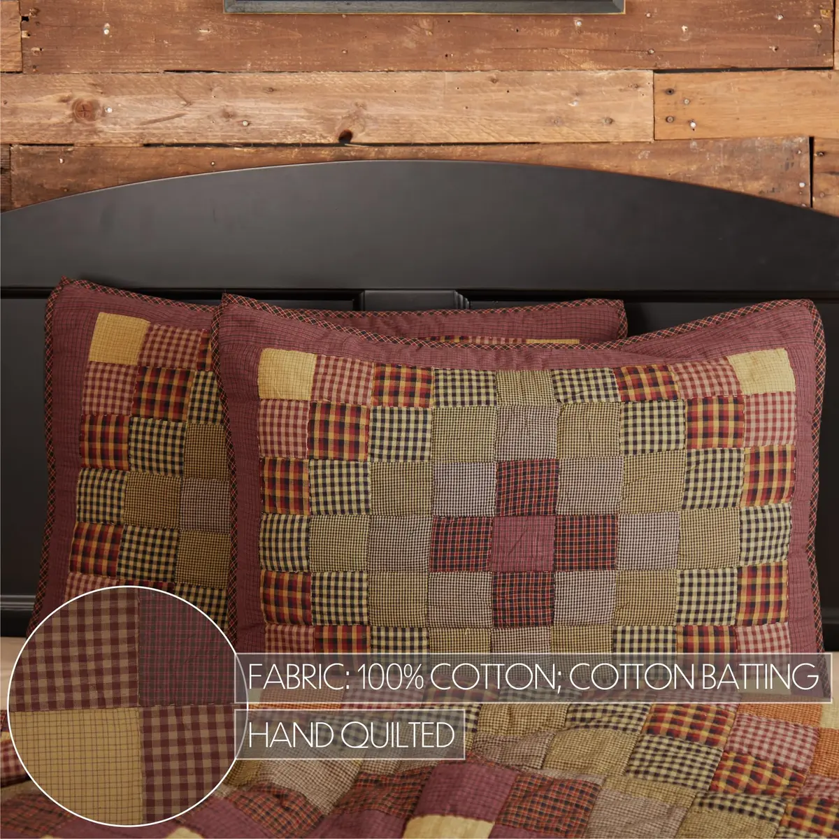 VHC Brands Heritage Farms Patchwork Pillow Sham, Standard, Burgundy Red | Rustic Country Style - view 3