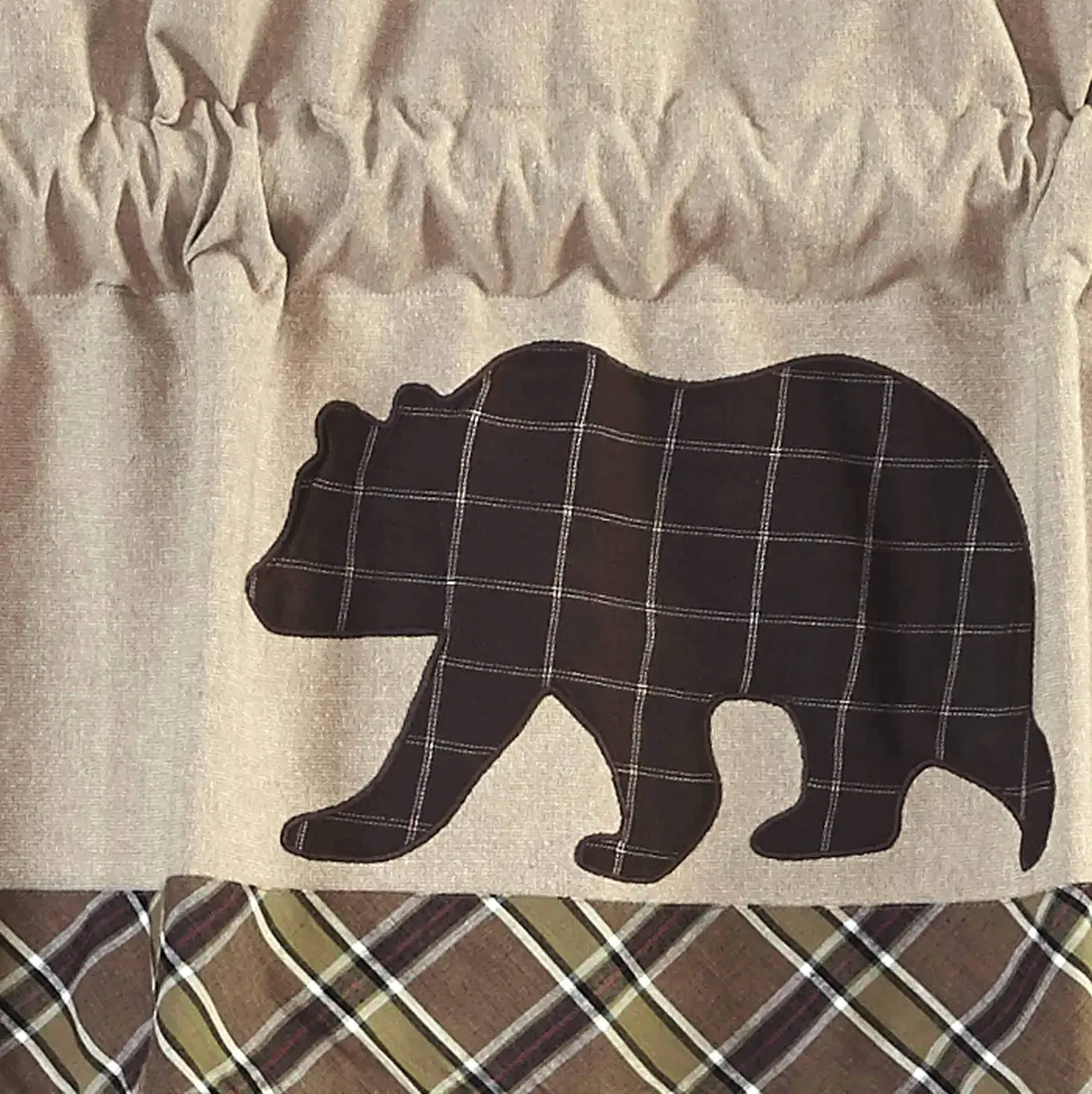 VHC Brands Kitchen Window Bear Curtain Valance, Tan, 16x72 | Rustic Plaid Light Filter with Bear Accents - view 7