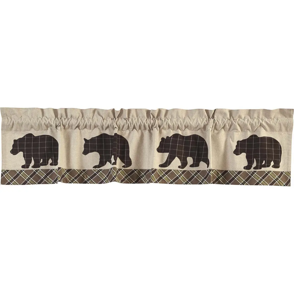 VHC Brands Kitchen Window Bear Curtain Valance, Tan, 16x72 | Rustic Plaid Light Filter with Bear Accents - view 4