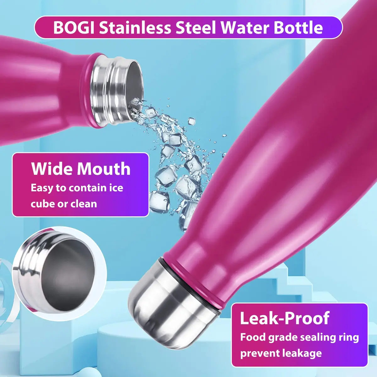 BOGI 17oz Insulated Water Bottle Double Wall Vacuum Stainless Steel Water Bottles | Leak Proof, Keeps Hot & Cold - view 5