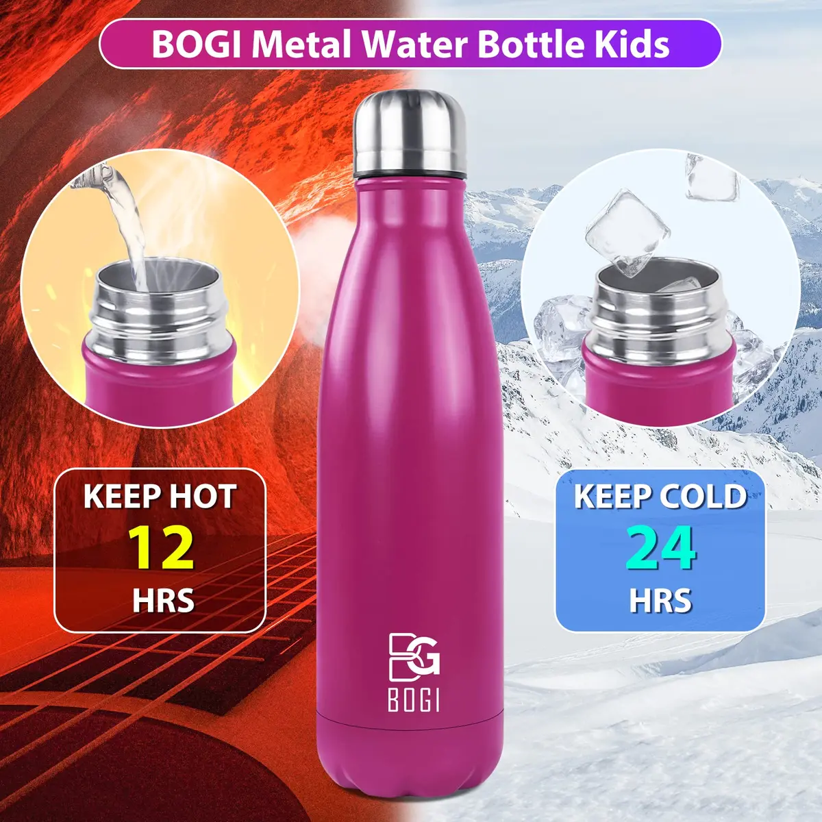 BOGI 17oz Insulated Water Bottle Double Wall Vacuum Stainless Steel Water Bottles | Leak Proof, Keeps Hot & Cold - view 4