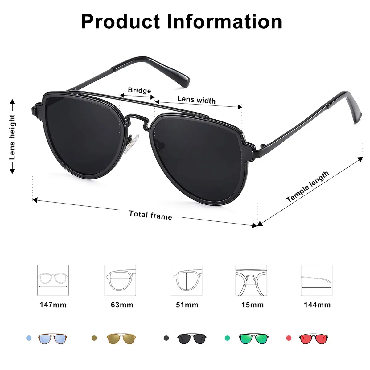 SOJOS Retro Polarized Double Bridge Sunglasses for Men Women SJ1051 | 63mm (2.48in) Lens Width - view 2