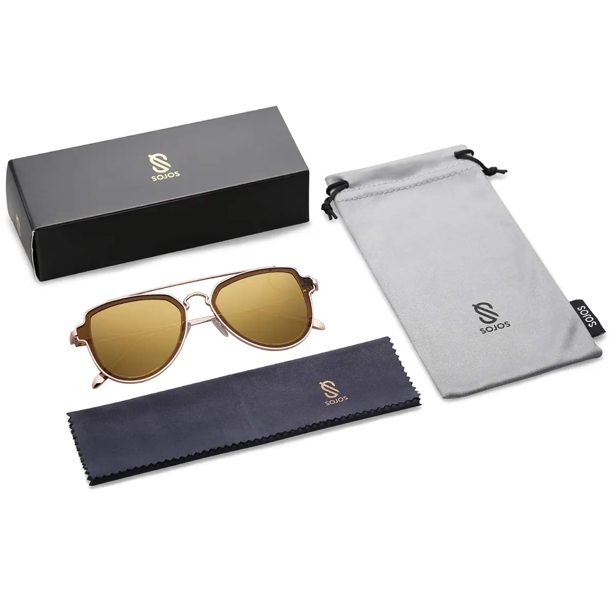 SOJOS Retro Polarized Double Bridge Sunglasses for Men Women Mirrored Lens with Gold Frame and UV400 Protection - view 5