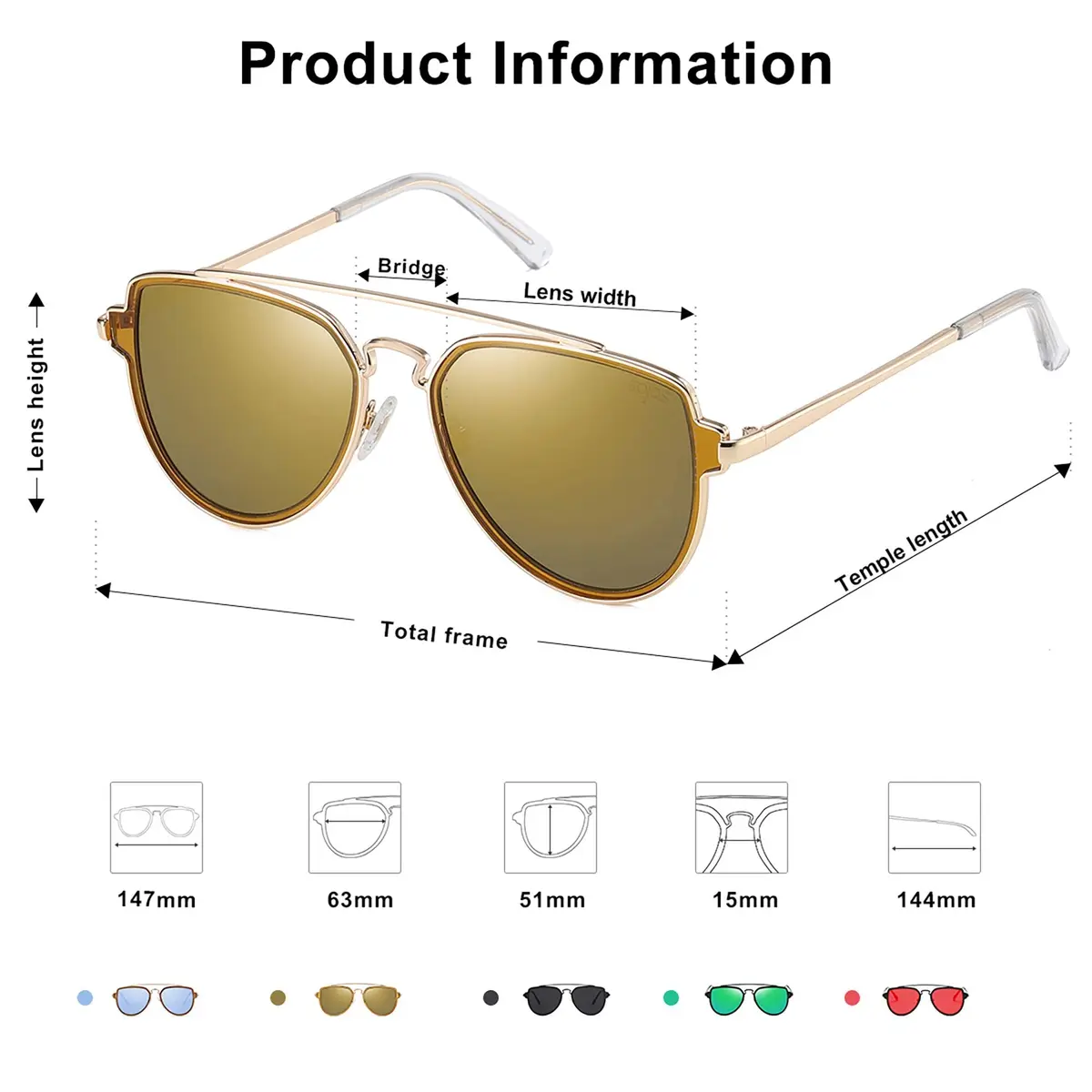SOJOS Retro Polarized Double Bridge Sunglasses for Men Women Mirrored Lens with Gold Frame and UV400 Protection - view 2