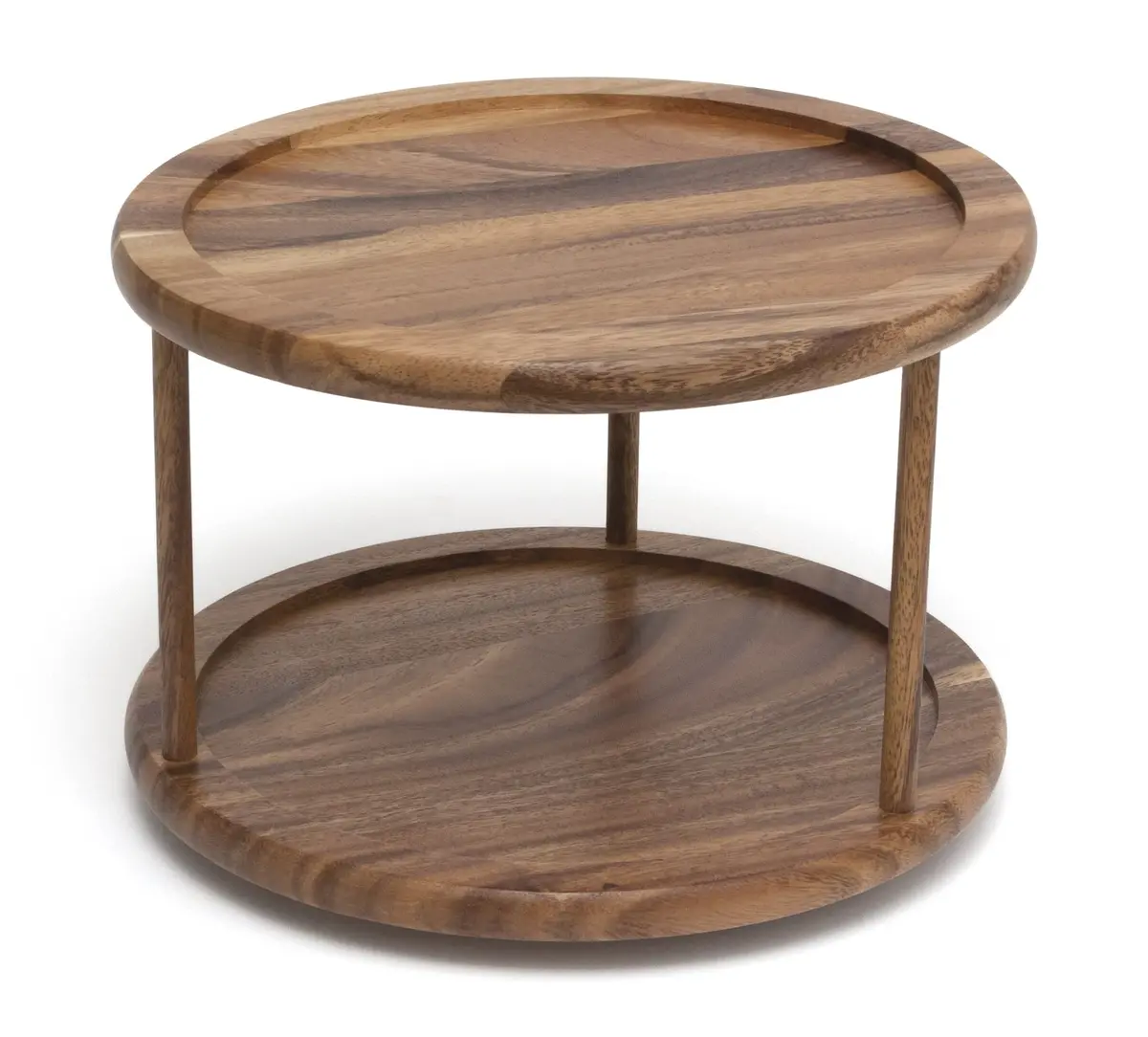 Lipper International 1302 Acacia Wood 2-Tier 10" Kitchen Turntable | Handcrafted Acacia, Rotates for Easy Access - main product image