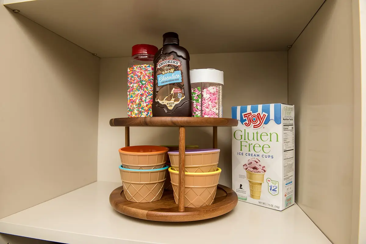 Lipper International 1302 Acacia Wood 2-Tier 10" Kitchen Turntable | Handcrafted Acacia, Rotates for Easy Access - view 7