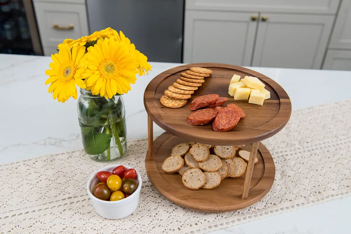 Lipper International 1302 Acacia Wood 2-Tier 10" Kitchen Turntable | Handcrafted Acacia, Rotates for Easy Access - view 8