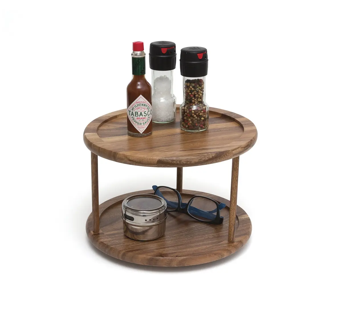 Lipper International 1302 Acacia Wood 2-Tier 10" Kitchen Turntable | Handcrafted Acacia, Rotates for Easy Access - view 3