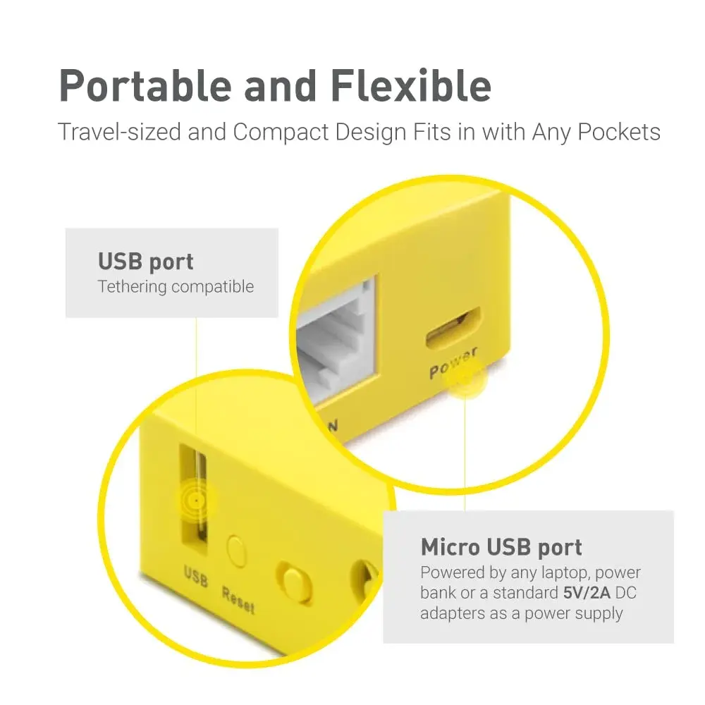 GL.iNet GL-MT300N-V2 Mango Portable Mini Travel VPN WiFi Router | 300Mbps 2.4GHz, 2 Ethernet Ports, 128MB RAM, 40g - view 4