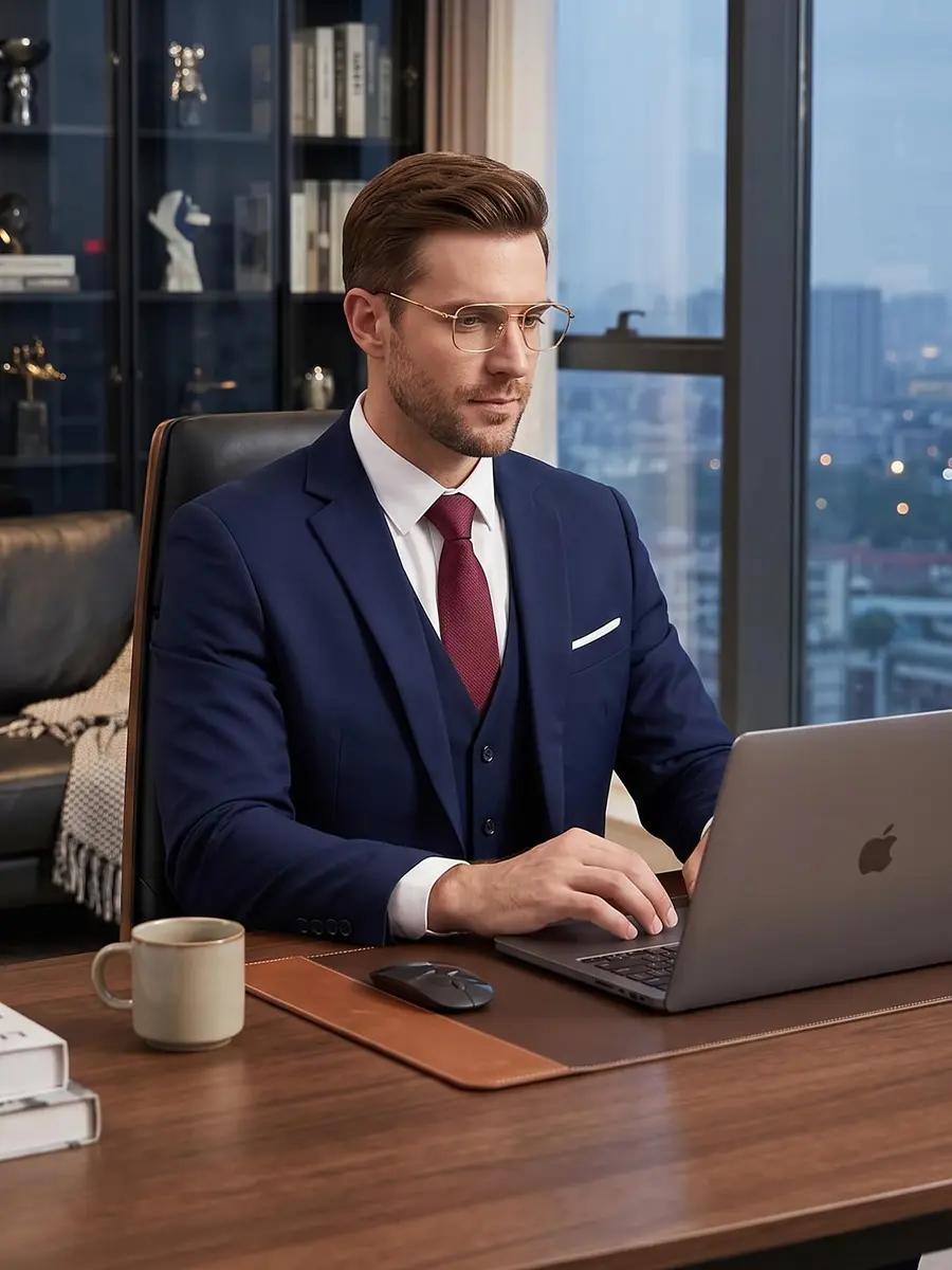 MAGE MALE Men's 3 Pieces Suit Navy Blue Slim Fit Single Breasted Blazer Vest Pants Set | Elegant Formal Wear - view 5
