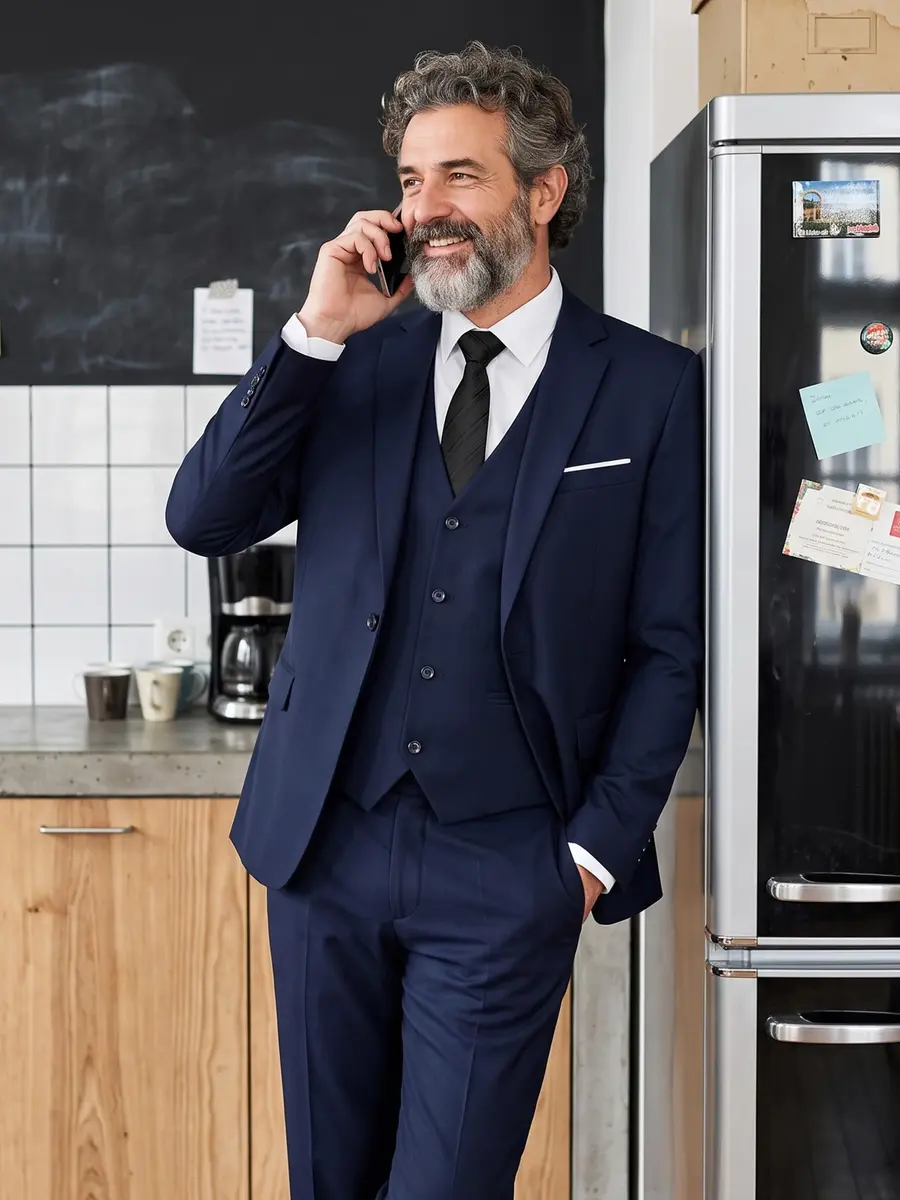 MAGE MALE Men's 3 Pieces Suit Navy Blue Slim Fit Single Breasted Blazer Vest Pants Set | Elegant Formal Wear - view 3