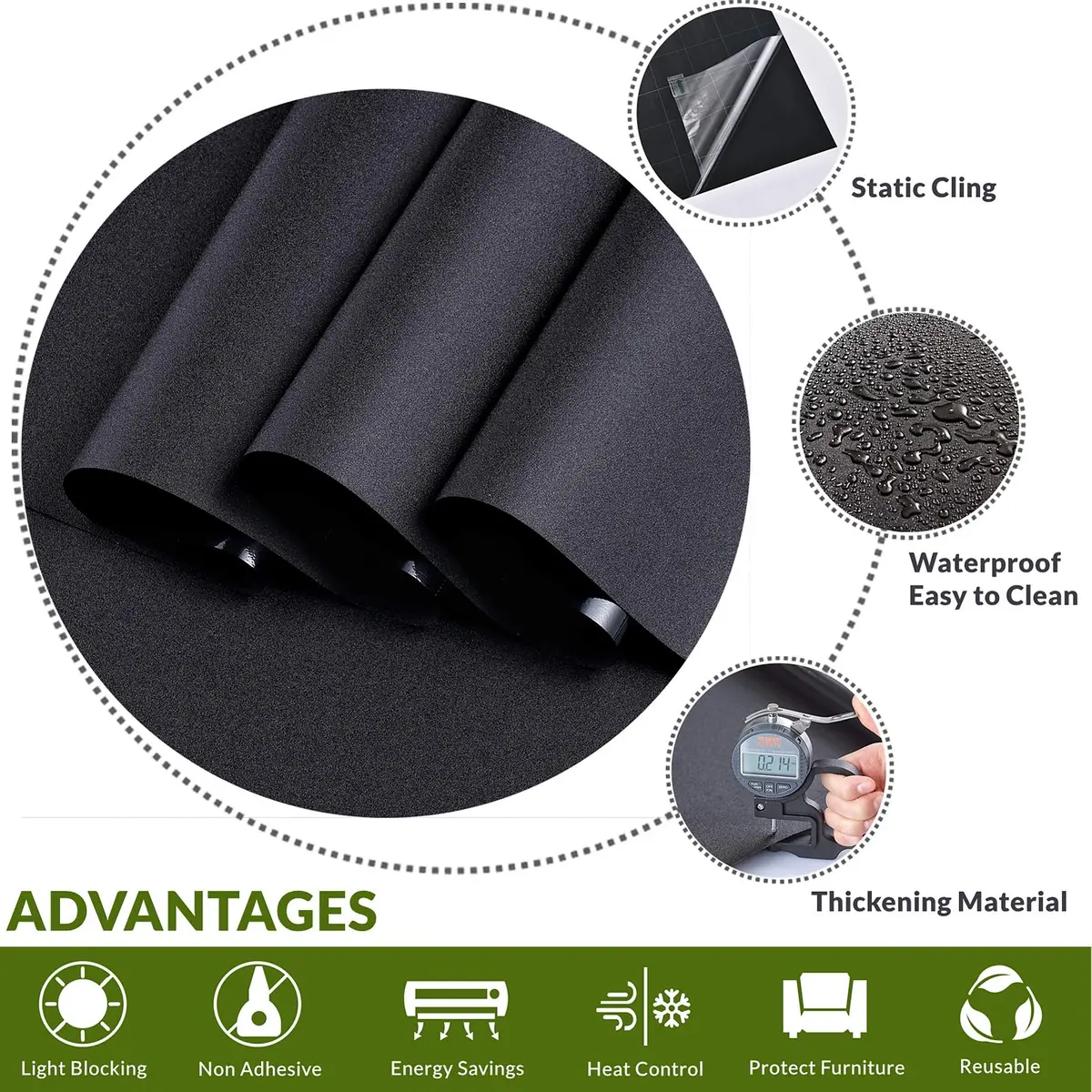 VELIMAX Static Cling Total Blackout Window Film 45cm x 200cm | Blocks 99% Light & Heat, Reusable Privacy - view 2