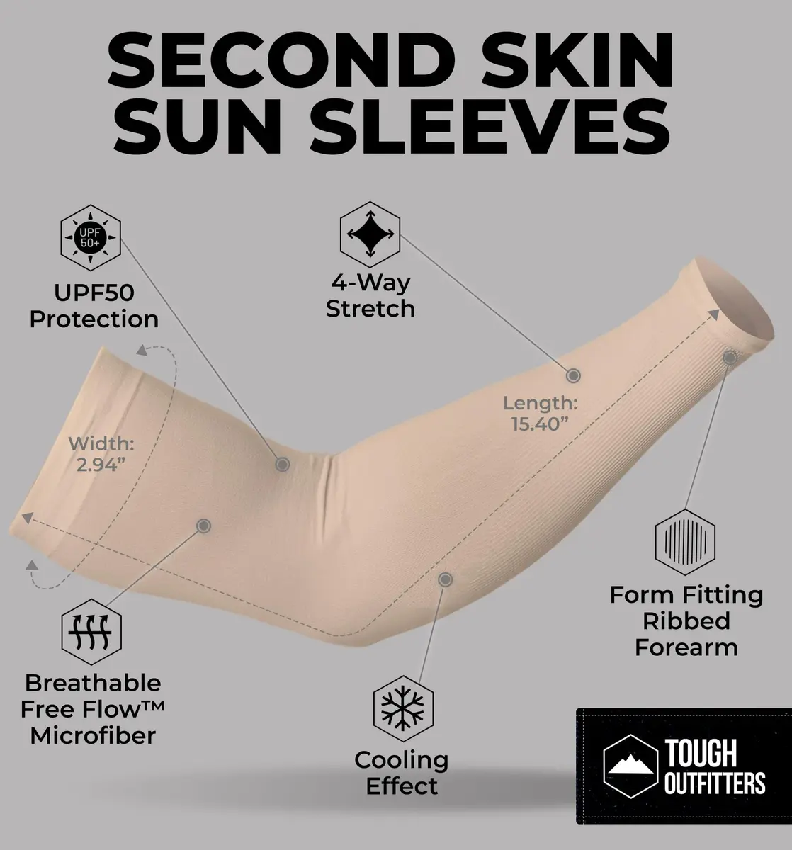Tough Outdoors UV Arm Sleeves for Men Women | Sun Protection & Cooling, 2 Pairs, Unisex - view 5
