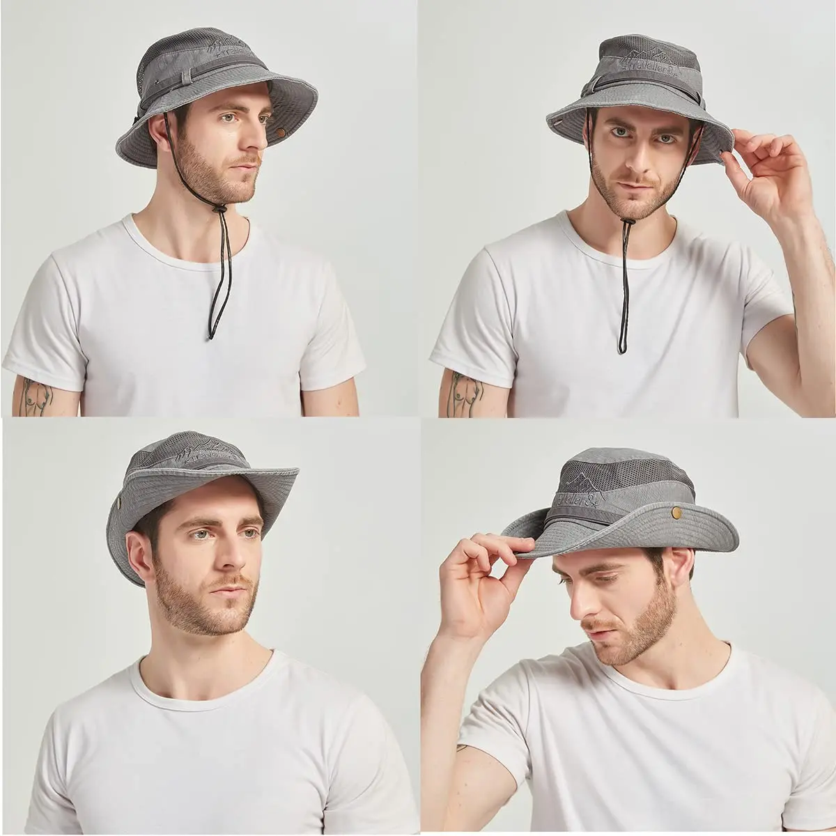 KeepSa Cotton Sun Hat Men Wide Brim Bucket Safari Grey | Breathable, Foldable & UV Protection - view 5