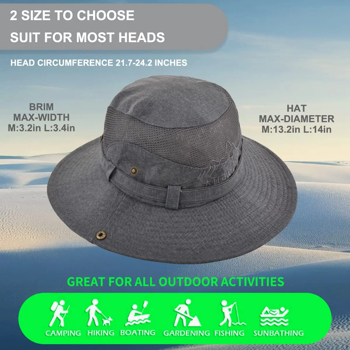 KeepSa Cotton Sun Hat Men Wide Brim Bucket Safari Grey | Breathable, Foldable & UV Protection - view 4