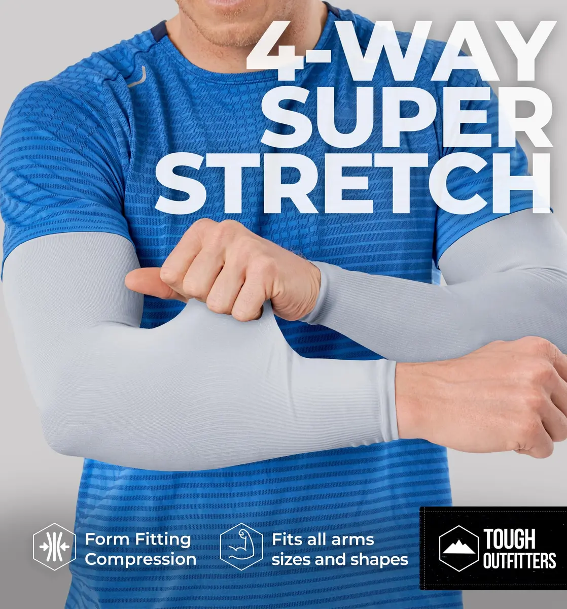 Tough Outdoors UV Arm Sleeves for Men & Women - Sun Protection Cooling Compression Arm Sleeves (Pair, Light Gray) | Blocks 98% UV Rays - view 4