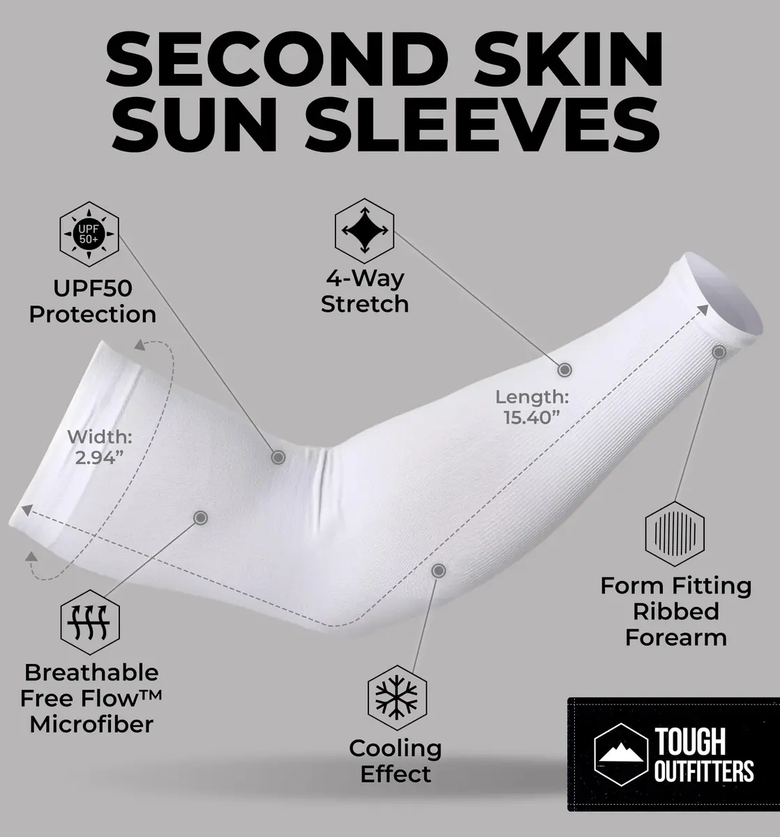 Tough Outdoors UV Arm Sleeves for Men & Women - Sun Protection Cooling Compression Arm Sleeve (1 Pair, White) - view 5