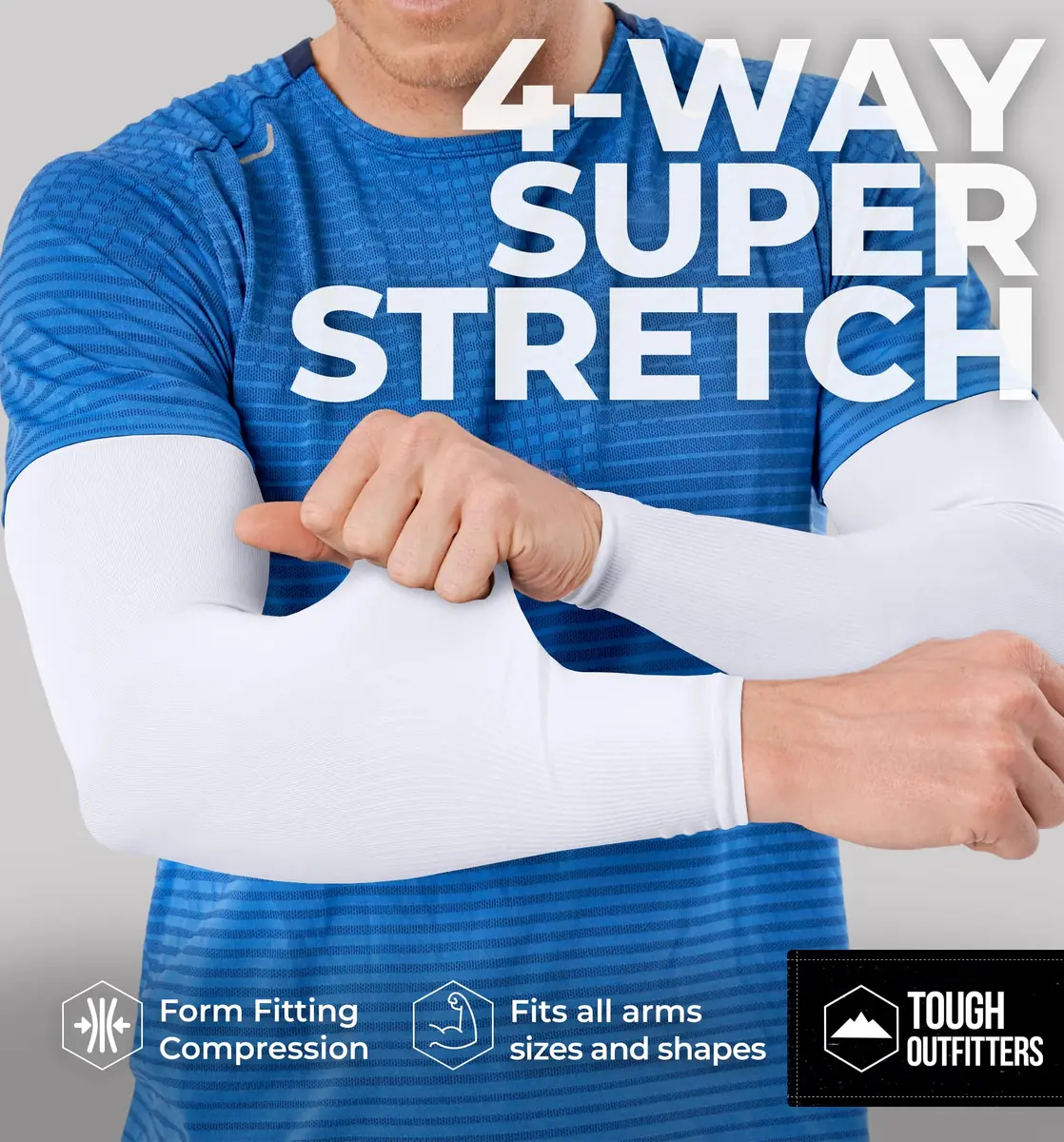 Tough Outdoors UV Arm Sleeves for Men & Women - Sun Protection Cooling Compression Arm Sleeve (1 Pair, White) - view 4