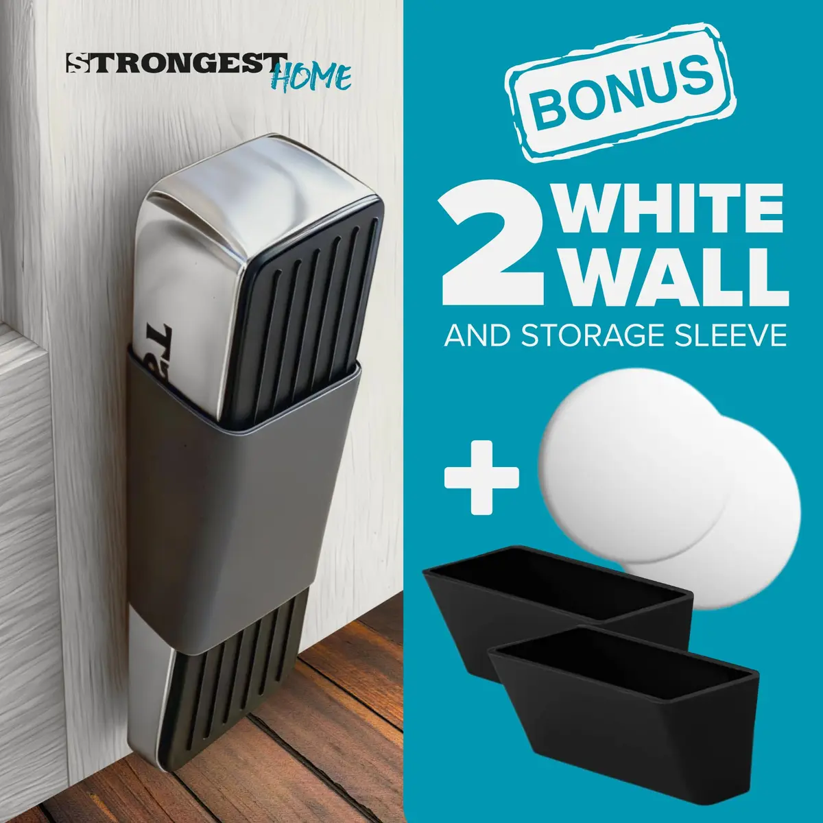 STRONGEST HOME Chrome Door Stopper for Bottom of Door | Heavy Zinc Alloy, Non-Slip Base, Fits 0.16-1 in Gaps - view 5