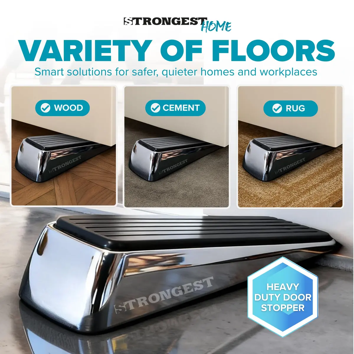 STRONGEST HOME Chrome Door Stopper for Bottom of Door | Heavy Zinc Alloy, Non-Slip Base, Fits 0.16-1 in Gaps - view 7