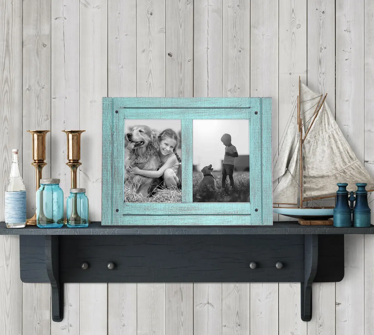 Americanflat 5x7 Double Picture Frame - Rustic Turquoise Blue | Hand-Painted Engineered Wood - view 6