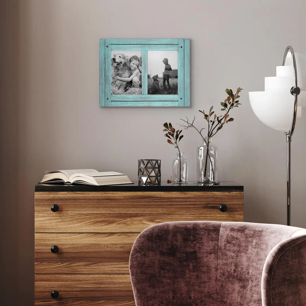 Americanflat 5x7 Double Picture Frame - Rustic Turquoise Blue | Hand-Painted Engineered Wood - view 7