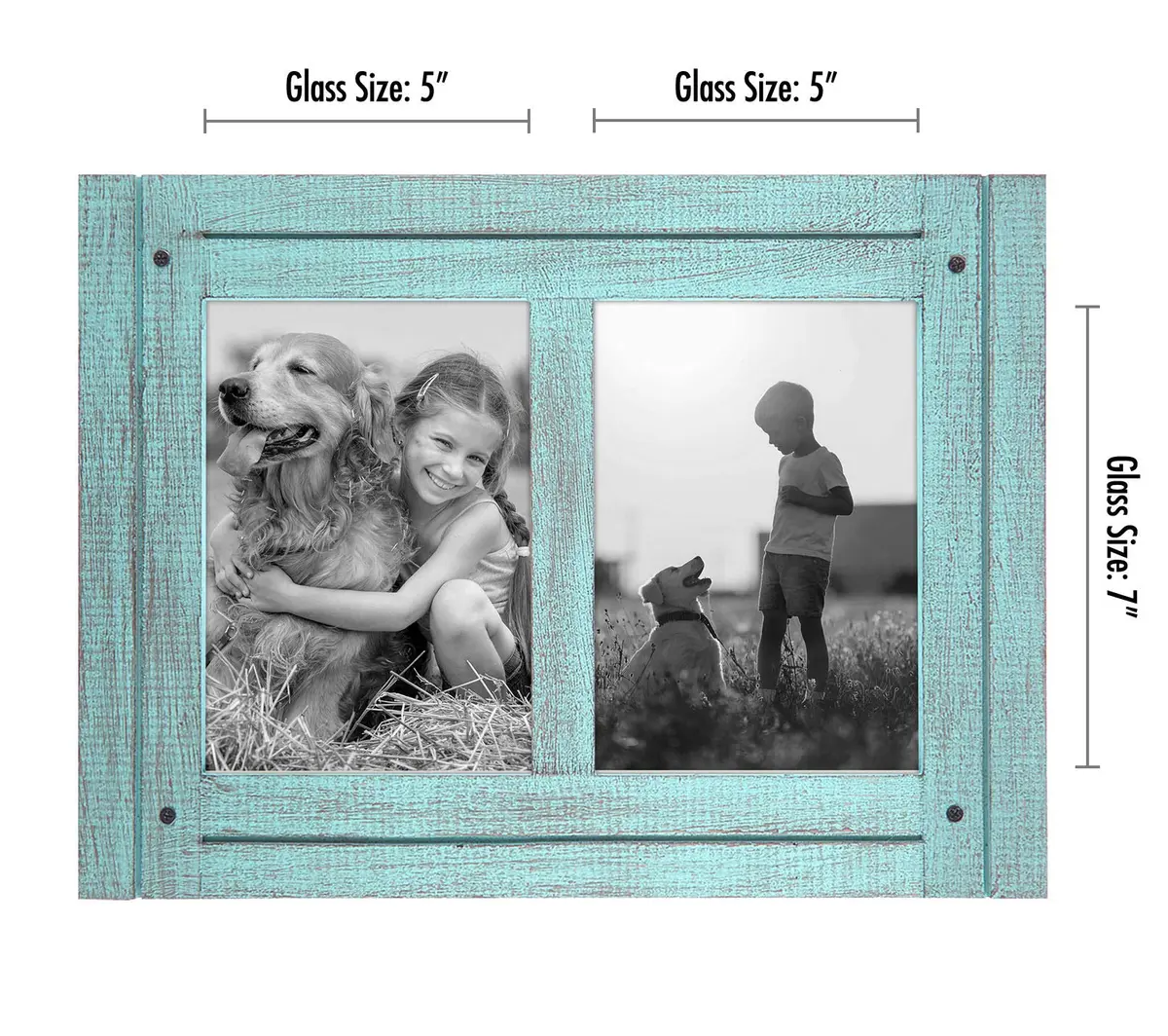 Americanflat 5x7 Double Picture Frame - Rustic Turquoise Blue | Hand-Painted Engineered Wood - view 3