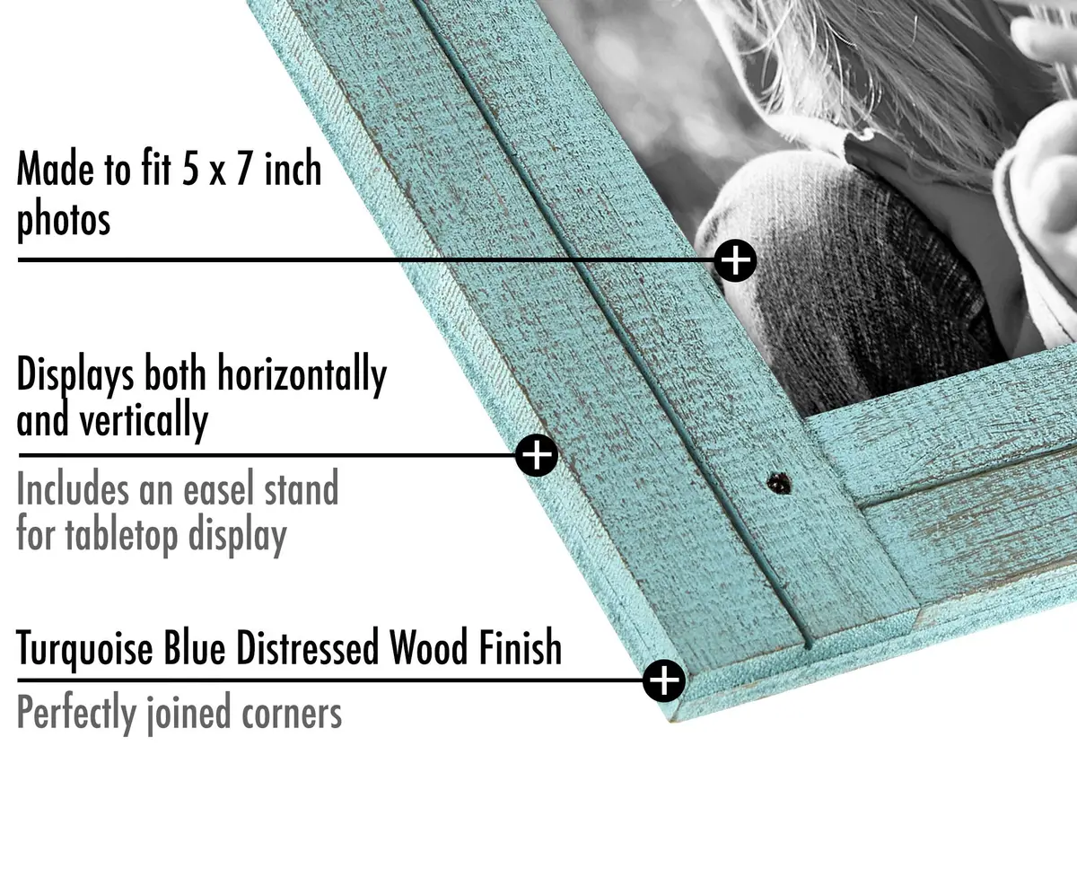 Americanflat 5x7 Double Picture Frame - Rustic Turquoise Blue | Hand-Painted Engineered Wood - view 4