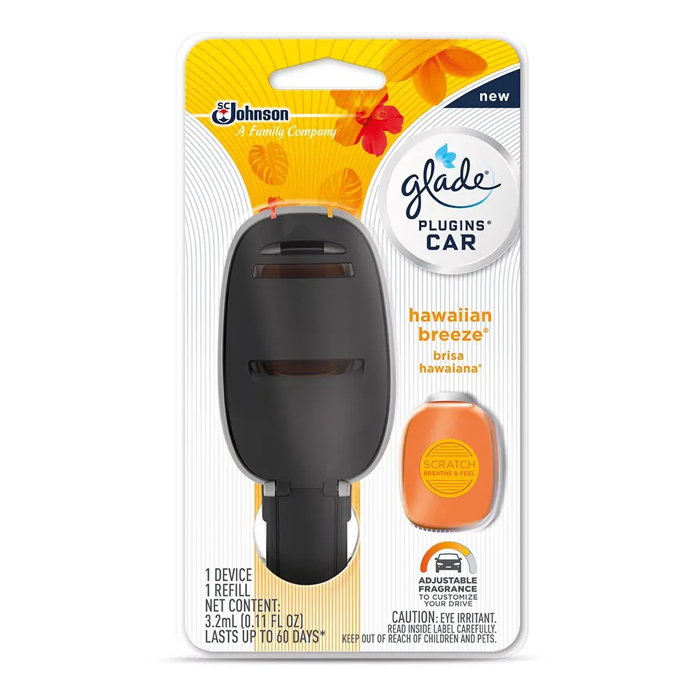 SC Johnson Glade PlugIns Car Air Freshener Starter Kit, Hawaiian Breeze, 0.11 Fl Oz | Adjustable Fragrance, 60 Days Odor Control - main product image
