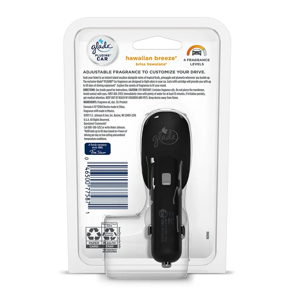 SC Johnson Glade PlugIns Car Air Freshener Starter Kit, Hawaiian Breeze, 0.11 Fl Oz | Adjustable Fragrance, 60 Days Odor Control - view 2