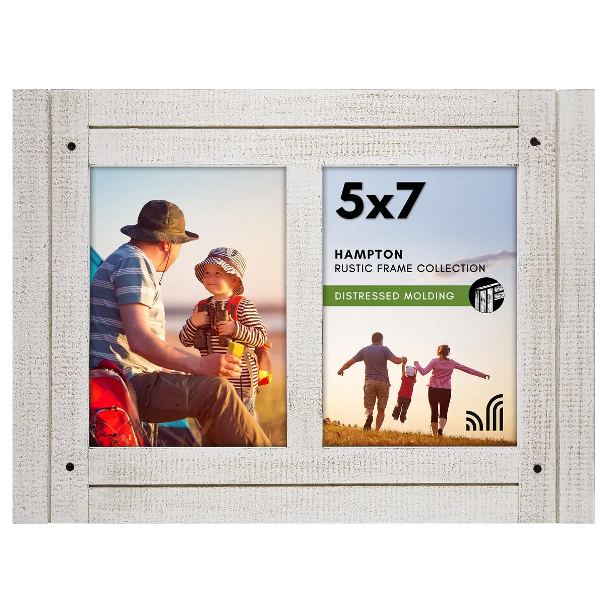 Americanflat 5x7 Double Picture Frame - Distressed Wood - Aspen White | Rustic Charm for Photos - main product image