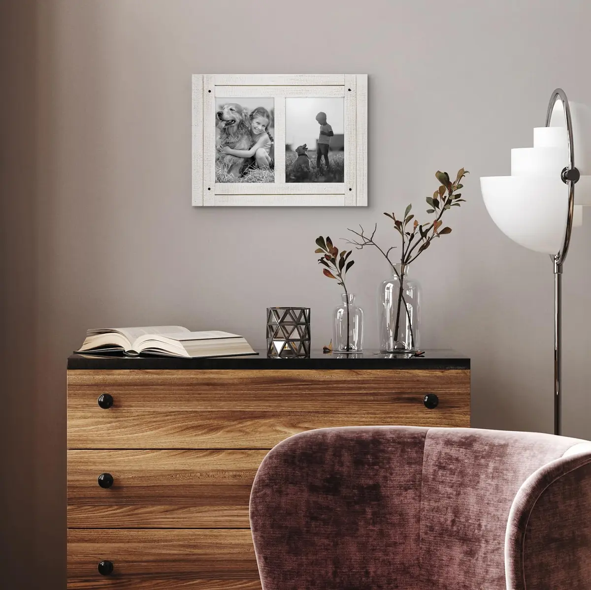 Americanflat 5x7 Double Picture Frame - Distressed Wood - Aspen White | Rustic Charm for Photos - view 6