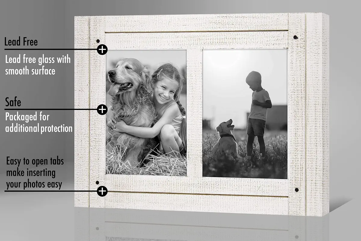Americanflat 5x7 Double Picture Frame - Distressed Wood - Aspen White | Rustic Charm for Photos - view 7