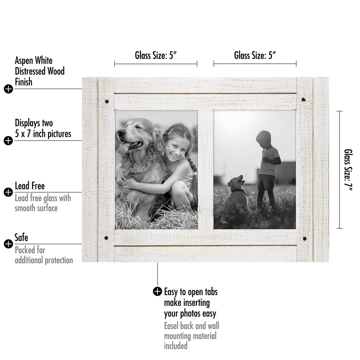Americanflat 5x7 Double Picture Frame - Distressed Wood - Aspen White | Rustic Charm for Photos - view 2