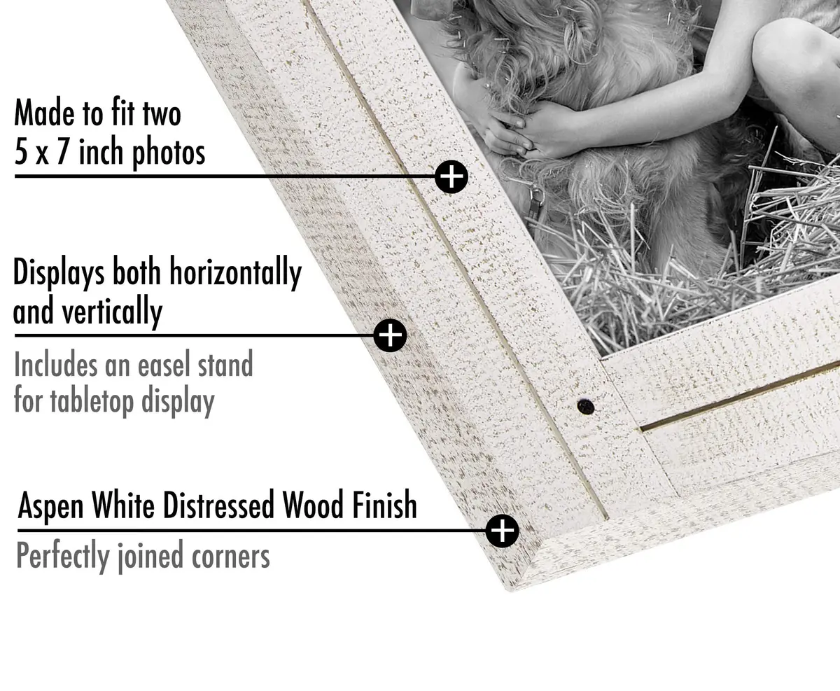 Americanflat 5x7 Double Picture Frame - Distressed Wood - Aspen White | Rustic Charm for Photos - view 3