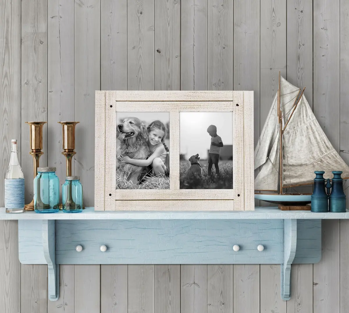 Americanflat 5x7 Double Picture Frame - Distressed Wood - Aspen White | Rustic Charm for Photos - view 4