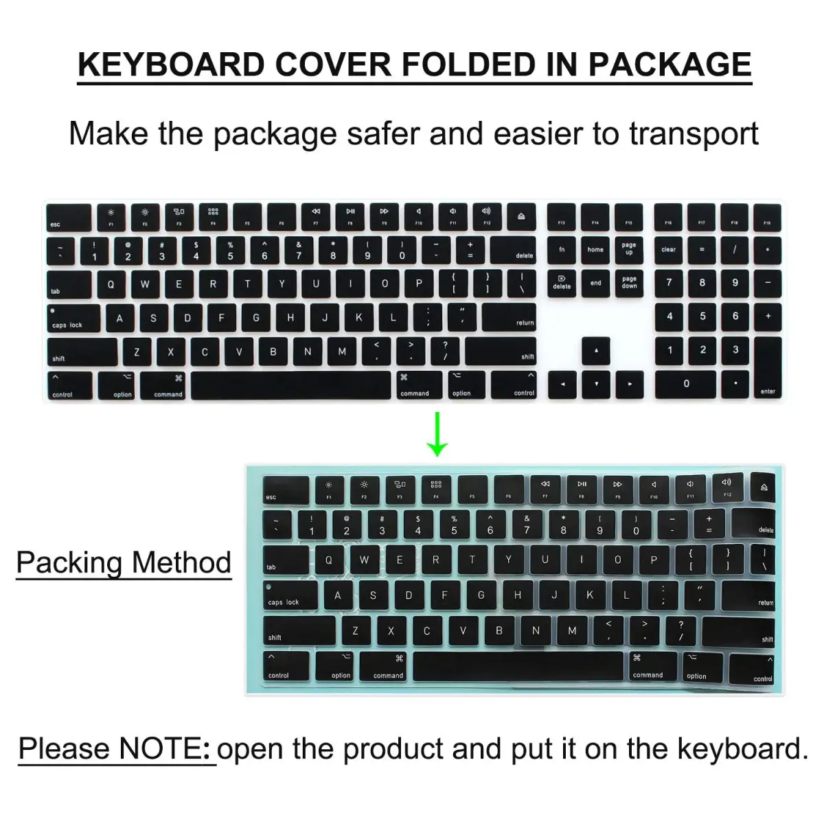 Masino Silicone Keyboard Cover for Apple Magic Keyboard MQ052LL/A (A1843) US Layout | Ultra Thin Black Protector Skin - view 3
