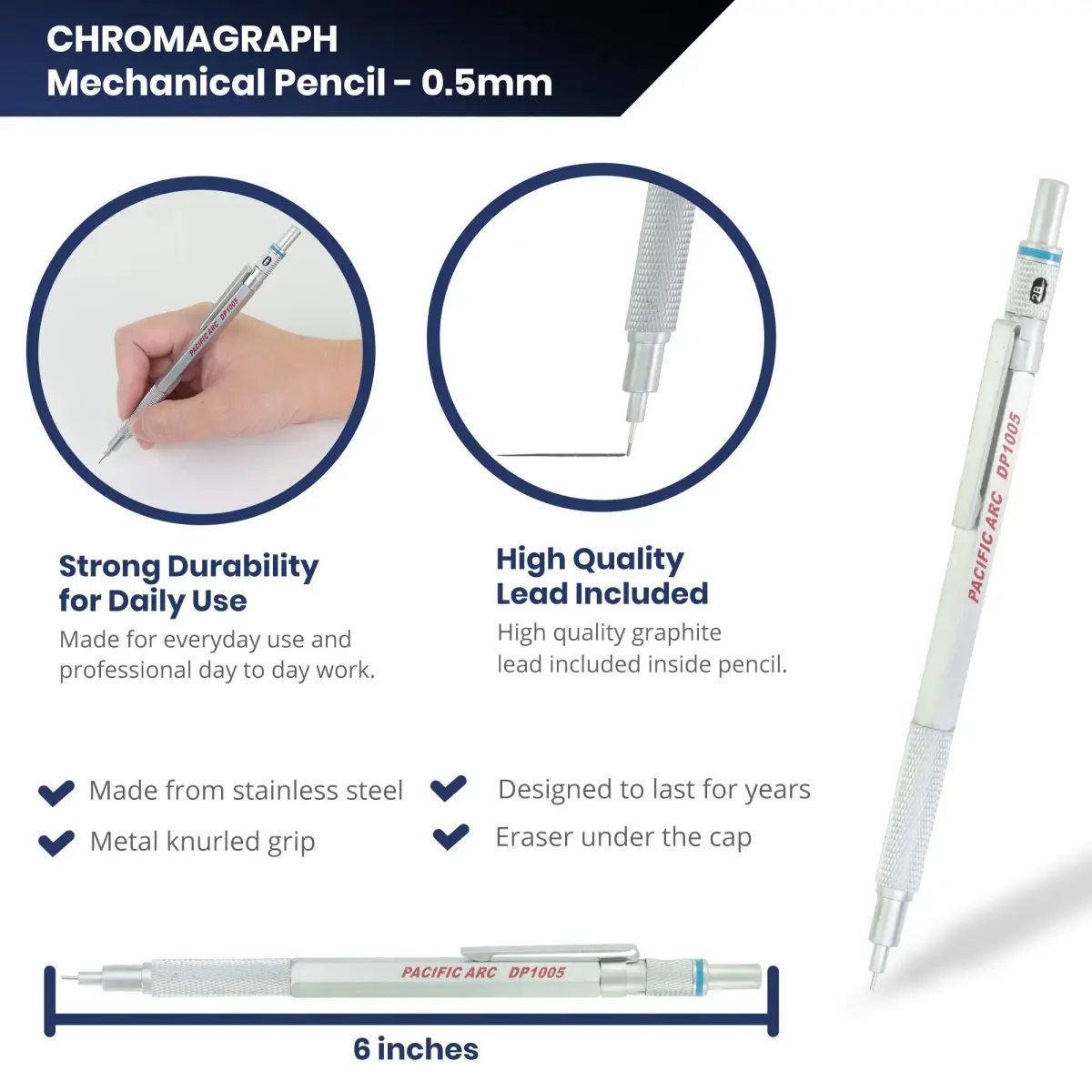 Pacific Arc Chromagraph Metal Mechanical Pencil 0.5 mm Silver | Drafting & Drawing Precision - view 2