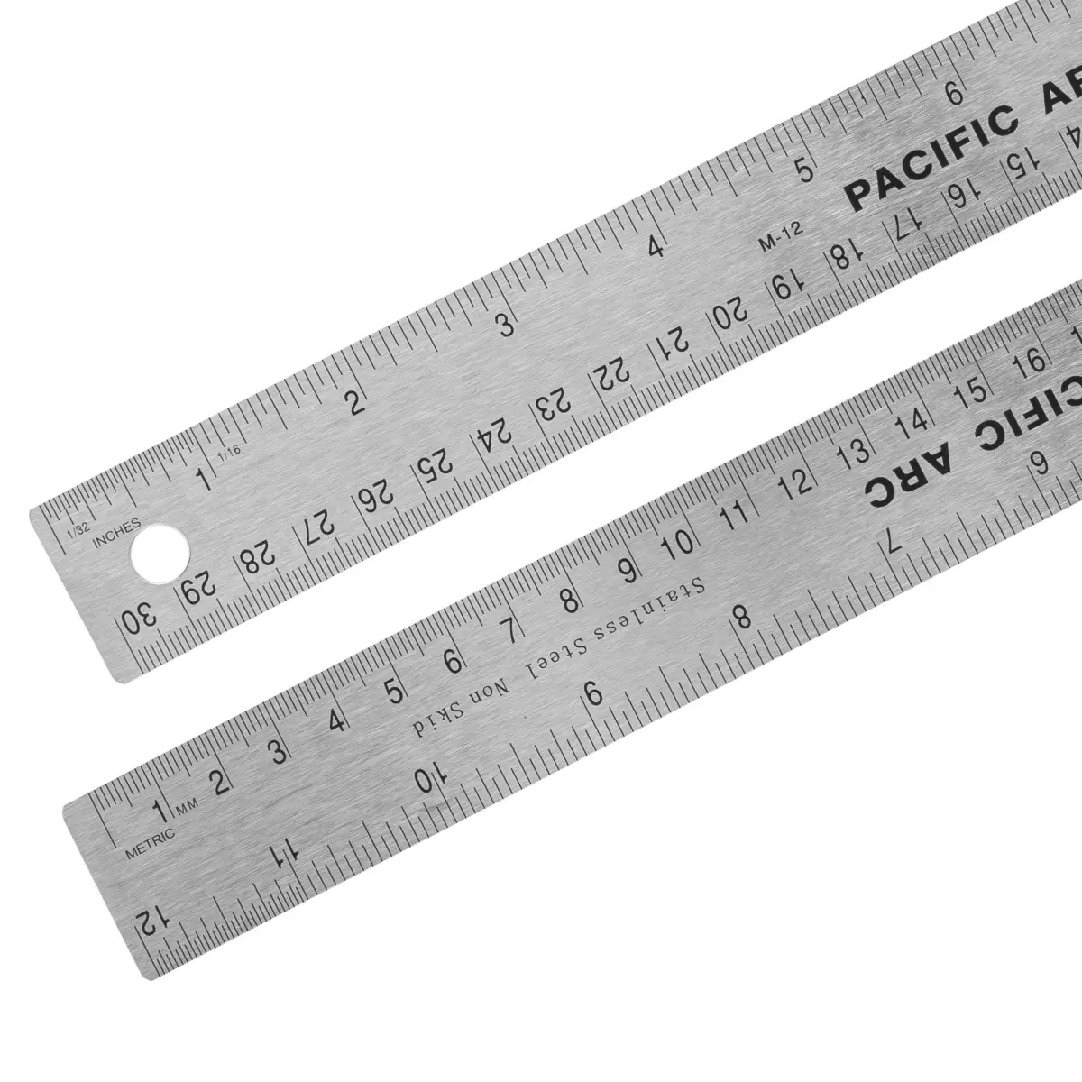 Pacific Arc Stainless Steel 12 Inch Metal Ruler with Cork Back & Metric Graduations | Precise Straight Edge for Artists & Projects - main product image