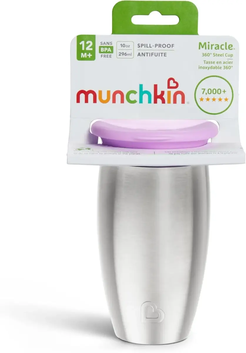 Munchkin Miracle Stainless Steel 360 Sippy Cup 295ml (10 fl oz) | Dentist Recommended Spoutless Cup - view 5