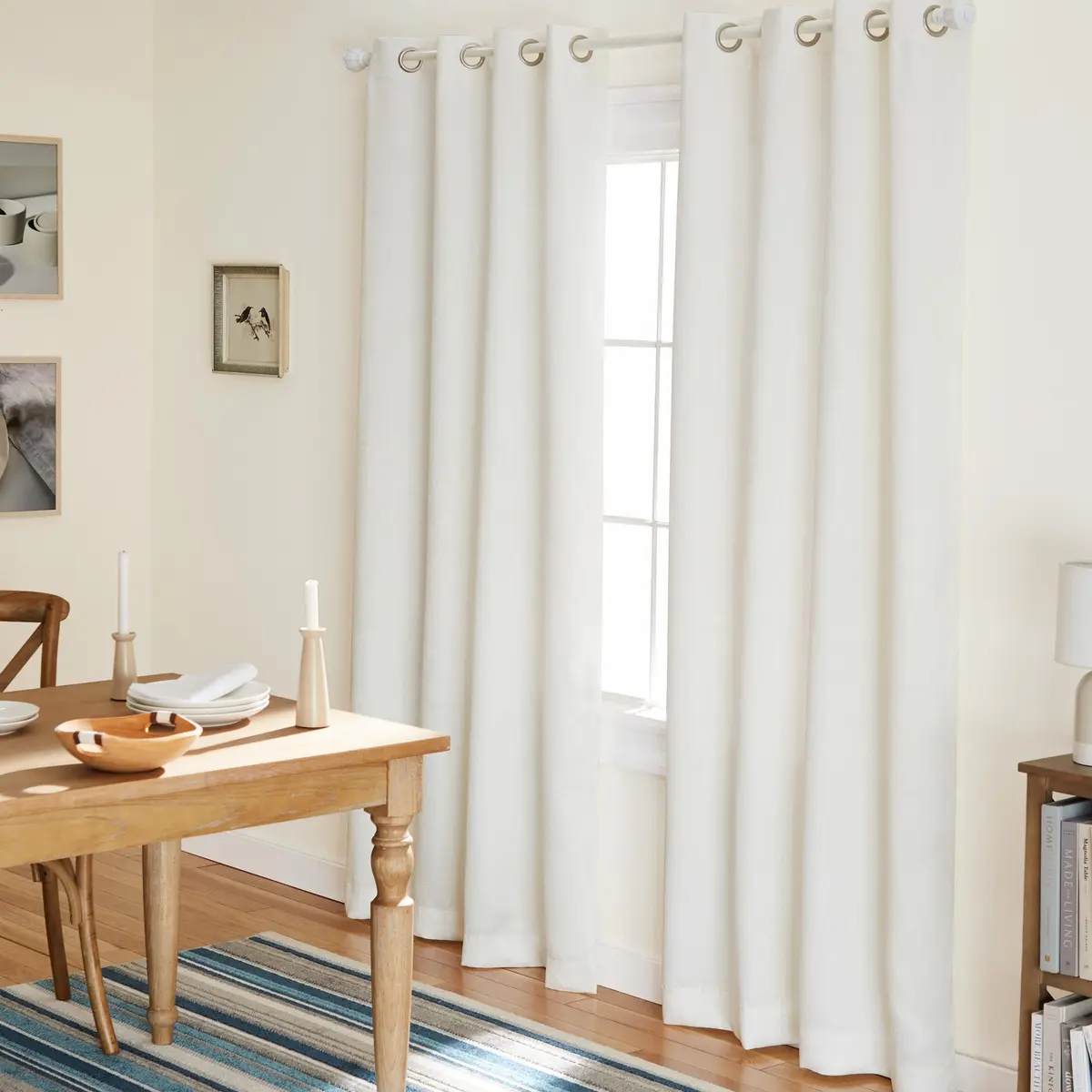 TOWN & COUNTRY EVERYDAY Lustre Solid Heavyweight Textured Sateen Indoor Curtains, Room Darkening, Grommet Top, Energy Efficient, 2-Pack, 52"x96", Vanilla - main product image